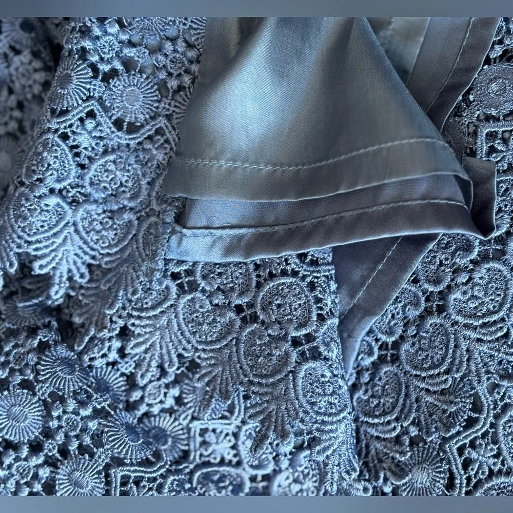 Lily & Taylor Blue Silk Wool 2pc Skirt Suit w/Floral Rosette Lace Brocade NWT 14 - Picture 7 of 16